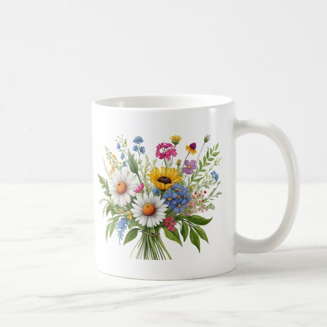 Elegant färgrik bukett med vilda blommor  kaffemugg (Höger)
