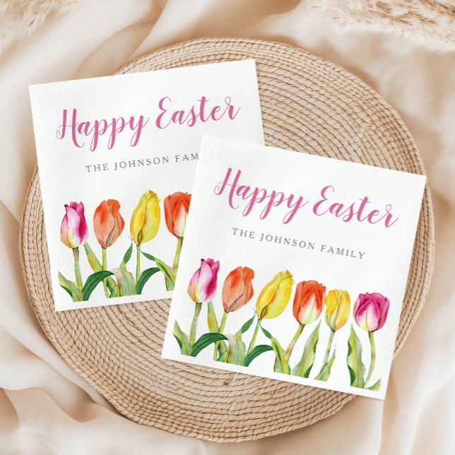 Elegant Färgrik Glad Påsk Blommig Tulpan  Pappersservett (Elegant Colorful Happy Easter Floral Tulip Napkins)