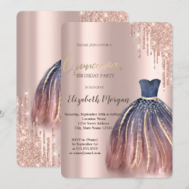Elegant färgrik klänning, roséguld dropp Quinceane Inbjudningar