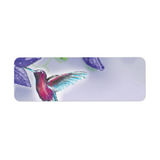 elegant färgrik kolibri och lila blommor returadress etikett