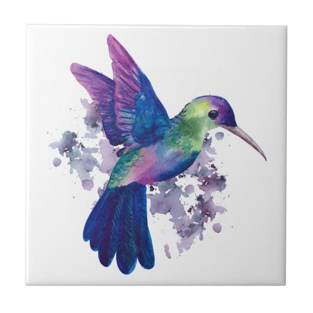 Elegant Färgrik Kolibri Vattenfärg Kakelplatta (Framsidan)
