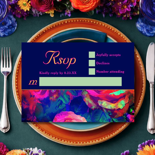 Elegant färgrik ljust blommig bröllop OSA kort (Skapare uppladdad)