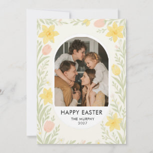 Elegant Färgrik Oval Blommig Påsk Familjefoto H Julkort
