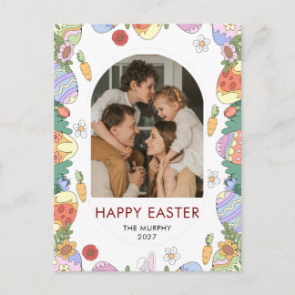 Elegant Färgrik Oval Blommig Påsk Familjefoto Helg Vykort