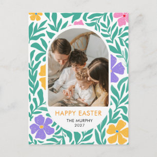 Elegant Färgrik Oval Blommig Påsk Familjefoto Helg Vykort