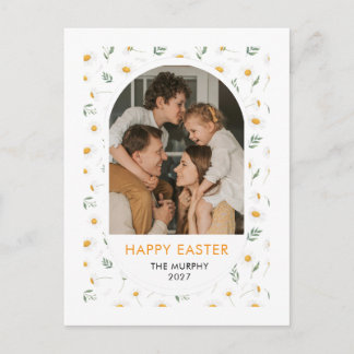 Elegant Färgrik Oval Blommig Påsk Familjefoto Helg Vykort