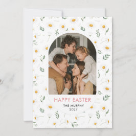 Elegant Färgrik Oval Blommig Påsk Familjefoto Julkort
