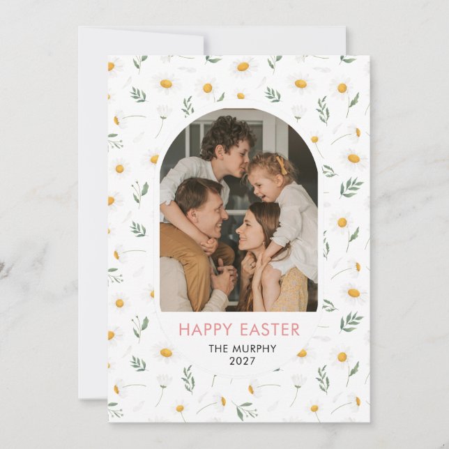 Elegant Färgrik Oval Blommig Påsk Familjefoto Julkort (Framsida)