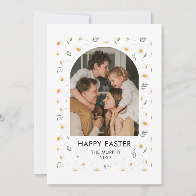 Elegant Färgrik Oval Blommig Påsk Familjefoto Julkort (Framsida)