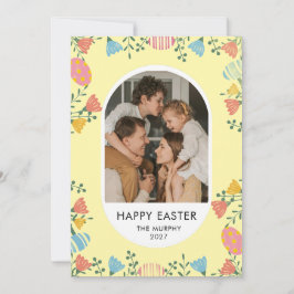 Elegant Färgrik Oval Blommig Påsk Familjefoto Julkort