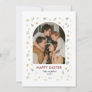Elegant Färgrik Oval Blommig Påsk Familjefoto Julkort