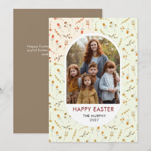 Elegant Färgrik Oval Blommig Påsk Familjefoto Julkort
