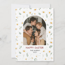 Elegant Färgrik Oval Blommig Påsk Familjefoto Julkort