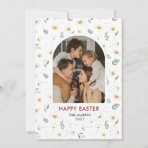 Elegant Färgrik Oval Blommig Påsk Familjefoto Julkort