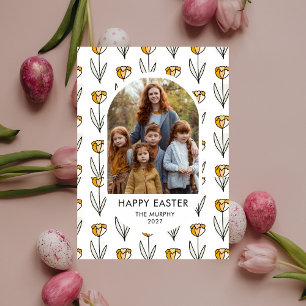 Elegant Färgrik Oval Blommig Påsk Familjefoto Julkort