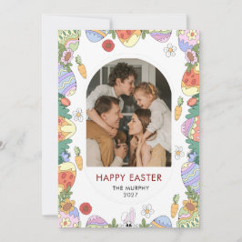 Elegant Färgrik Oval Blommig Påsk Familjefoto Julkort