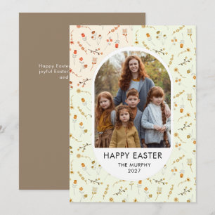 Elegant Färgrik Oval Blommig Påsk Familjefoto Julkort