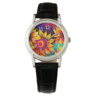 Elegant Färgrik Solros Blommig Kraft Konstverk Armbandsur