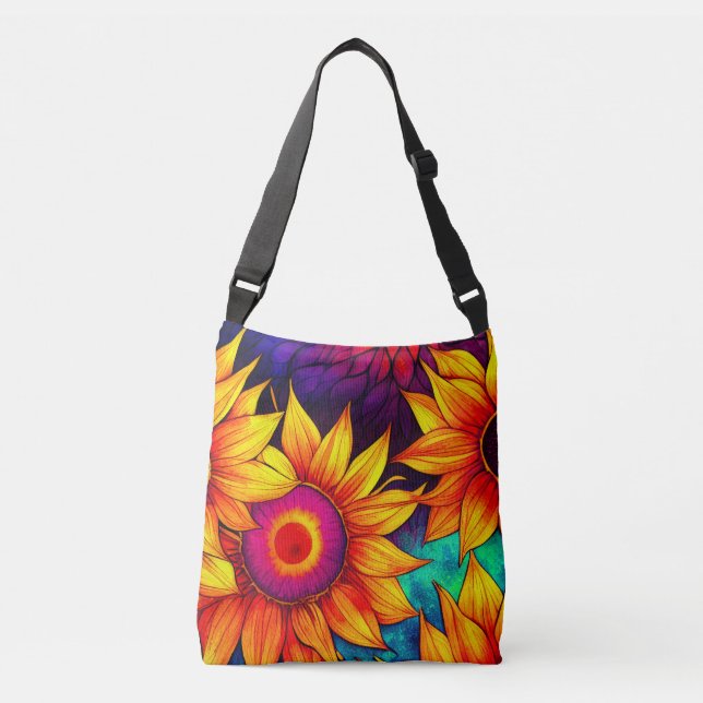 Elegant Färgrik Solros Blommig Kraft Konstverk |  Axelväska (Framsida)