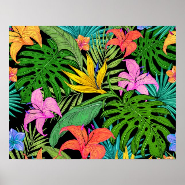 Elegant Färgrik Sommar Tropisk Blommig Löv |  Poster (Framsidan)