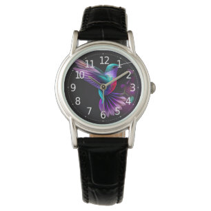 Elegant Färgrik Teal Lila Kolibri Konstverk Armbandsur