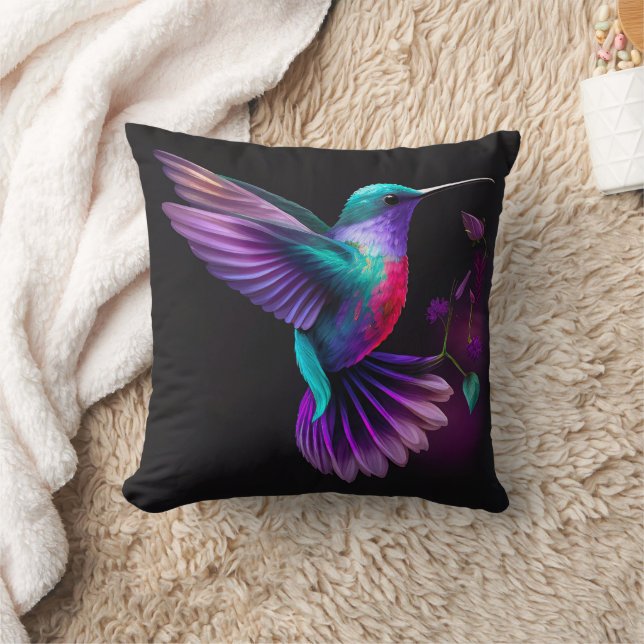 Elegant Färgrik Teal Lila Kolibri Konstverk | Kudde (Filt)