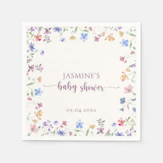 Elegant Färgrik Vattenfärg Blommig Bebis Bebisfest Pappersservett