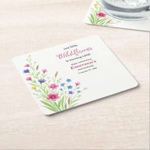 Elegant Färgrik Vildblomma 1-års Födelsedagsfest Underlägg Papper Kvadrat