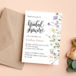 Elegant Färgrik Vildblomma Grönska Bröllopsdusch Inbjudningar