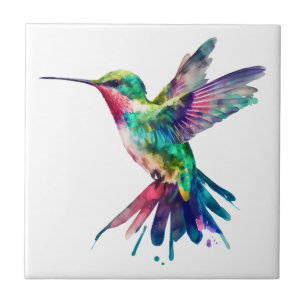 Elegant Färgstark Kolibri Vattenfärg Kakelplatta