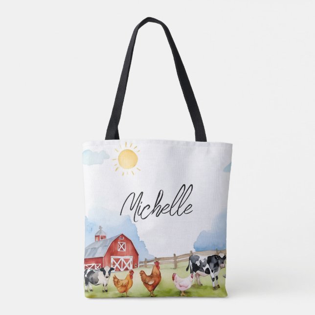 Elegant Farmhouse Red Barnyard Farm Animal Anpassn Tygkasse (Baksida)