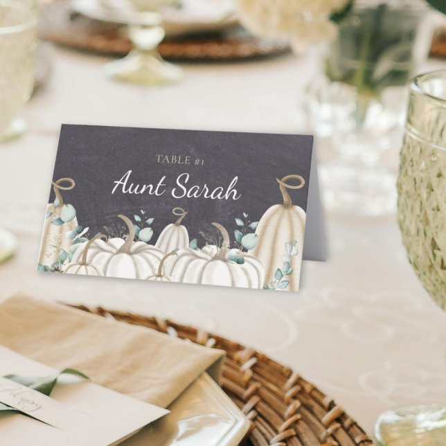Elegant Farmhouse-tema Pumpkin-plakat Placeringskort (Farmhouse Themed White Pumpkins Thanksgiving Fall Autumn Place Cards)