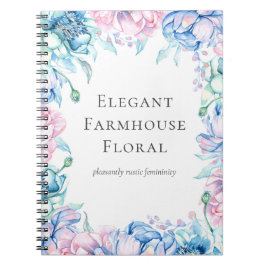 Elegant Farmhouse Watercolor Blommigt Peony Flower Anteckningsbok