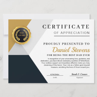 Elegant Fars Dag Certifikat Kort