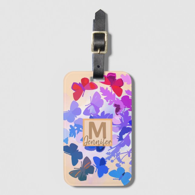 elegant farytale butterfly lila monogram namn l bagagebricka (Framsida vertikal)