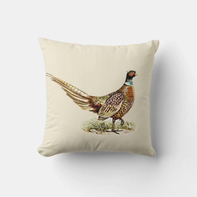 Elegant Fasanfågel i Vintage på Kräm Beige Kudde (Framsida)