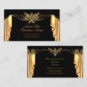 Elegant Fashion Guld Svarta Draperier Diamanter Visitkort