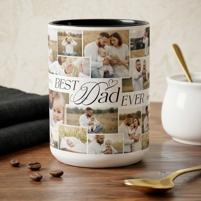 Elegant Fathers Day Best Dad Ever Photo Collage Två-Tonad Mugg (Elegant Fathers Day Best Dad Ever Photo Collage Two-Tone Coffee Mug)