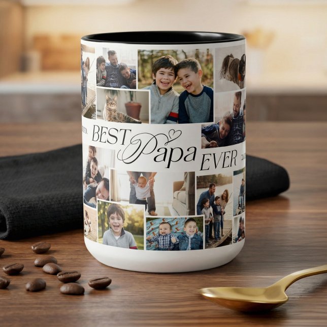 Elegant Fathers Day Best Papa Ever Photo Collage Två-Tonad Mugg (Elegant Fathers Day Best Papa Ever Photo Collage Two-Tone Coffee Mug)