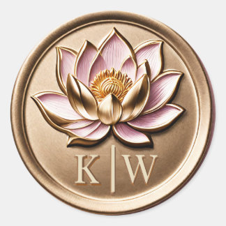 Elegant Faux 3D Förgylld Rosa Lotus Guld Monogram Runt Klistermärke