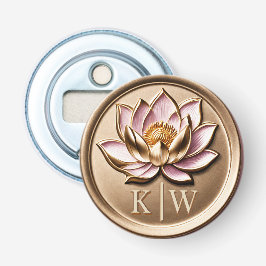Elegant Faux 3D Gilded Rosa Lotus Guld Monogram Flasköppnare