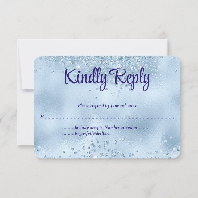 Elegant Faux Baby blue Glitter & Foil Bröllop OSA Kort (Framsida)