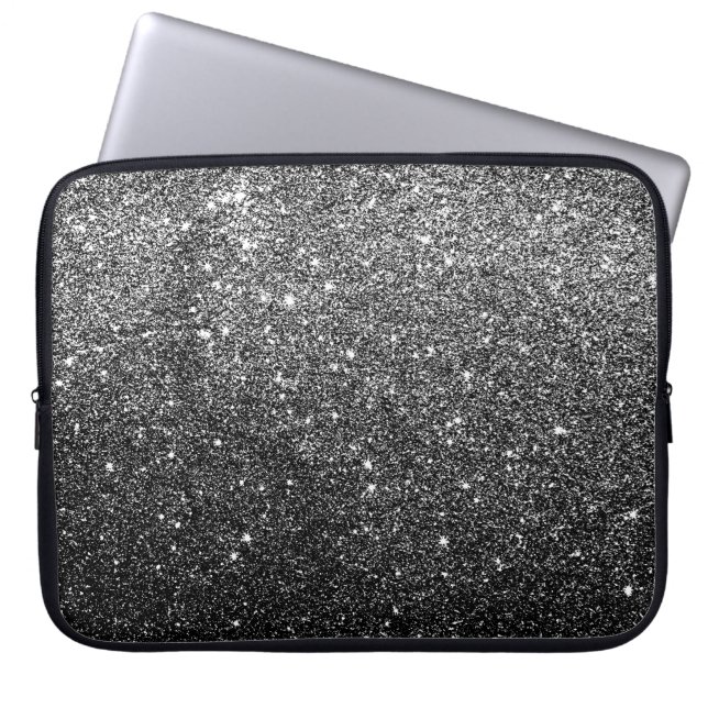 Elegant Faux Black Glitter Laptop Fodral (Framsidan)