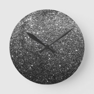 Elegant Faux Black Glitter Rund Klocka