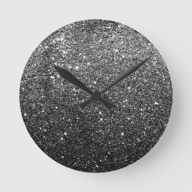 Elegant Faux Black Glitter Rund Klocka (Framsida)