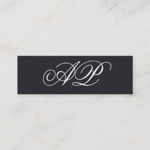 Elegant Faux Black Leather med Luxe Monogram Mini Visitkort