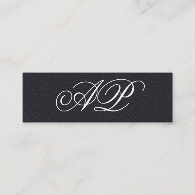 Elegant Faux Black Leather med Luxe Monogram Mini Visitkort (Framsida)