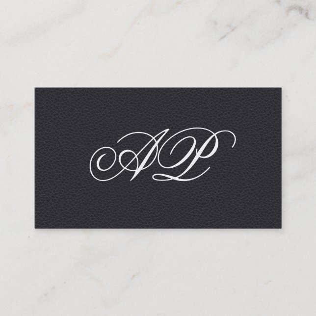 Elegant Faux Black Leather med Luxe Monogram Visitkort (Framsida)