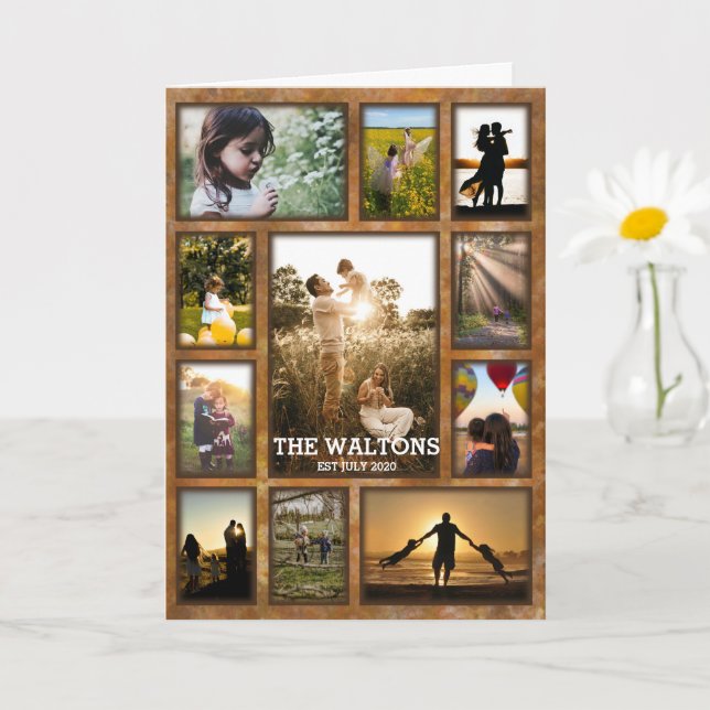 Elegant Faux BronzeFrame Family Photo Collage Kort (Liten växt)