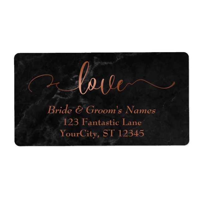 Elegant Faux Copper Foil, Black Marble Kärlek Fraktsedel (Framsidan)